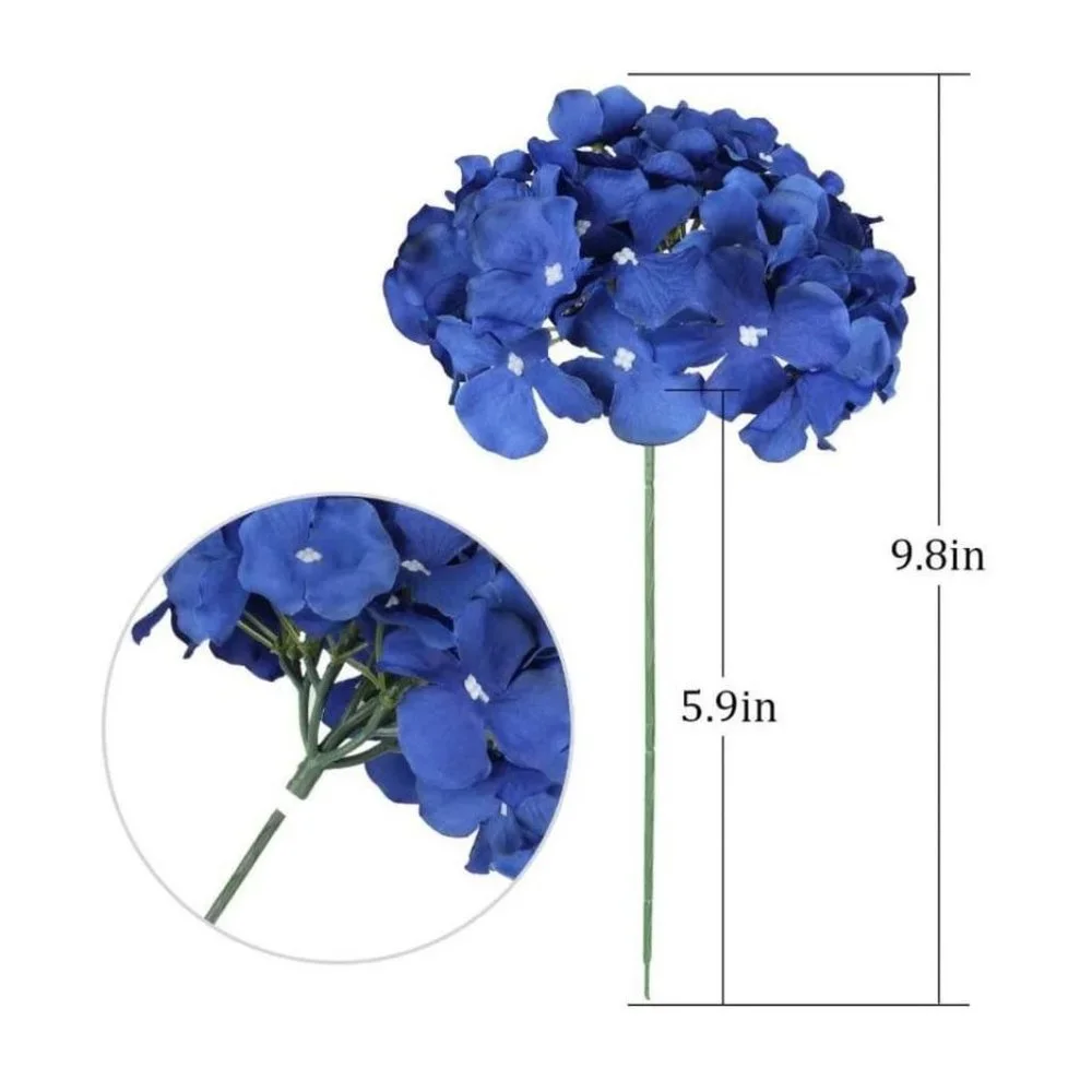 10 pack Royal Blue Silk Hydrangea Flower with Stems Wedding Home Bouquet
